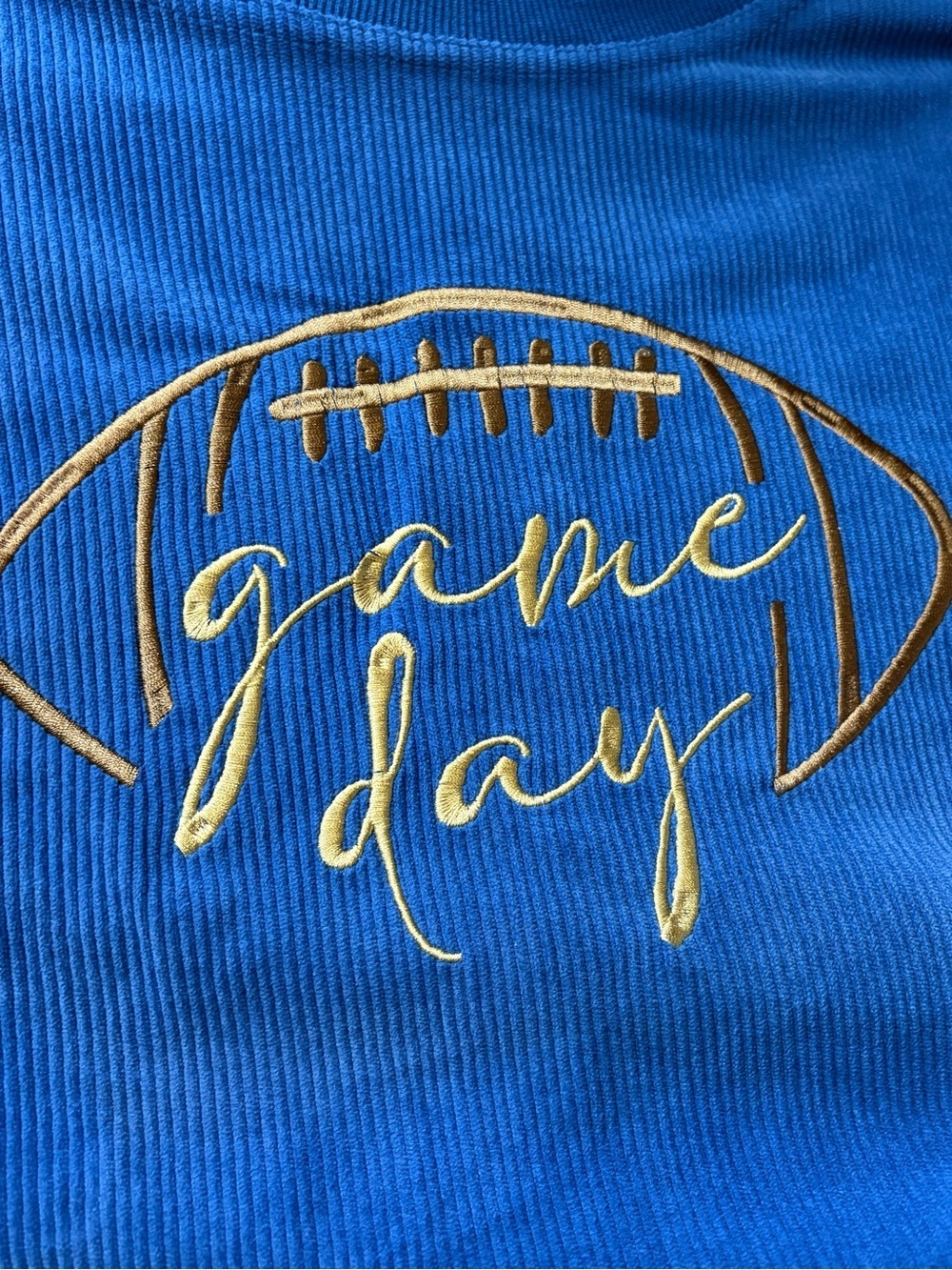 Game Day Football Graphic Ribbed Long Sleeve Top Blue 3XL Plus Size - Picture 5 of 7